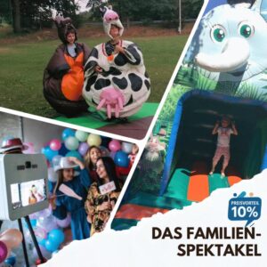 Rundum-Sorglos-Paket für Familienfeste mit Hüpfburg, Sumo-Ringen, Fotobox und Eistruhe.
